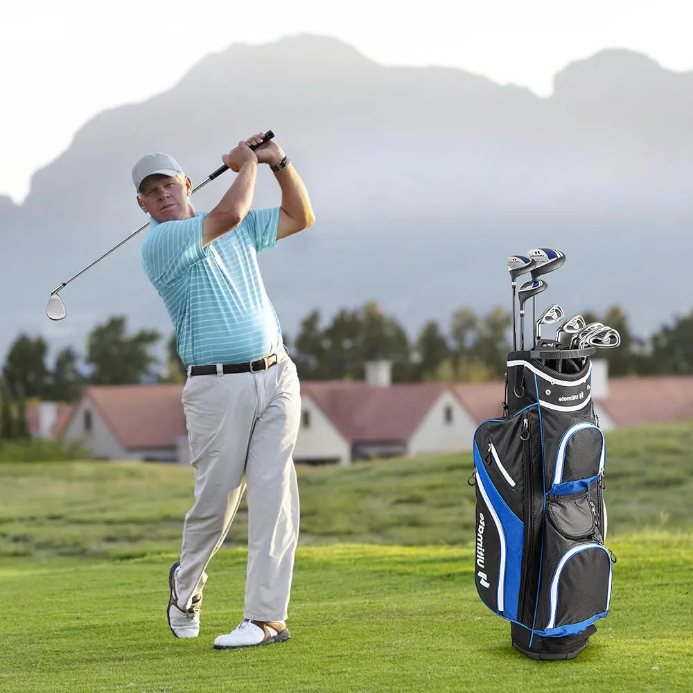 Tangkula 9/10 Pieces Men's Complete Golf Clubs Set Right Hand, Includes 460cc Alloy #1 Driver & #3 Fairway Wood & #4 Hybrid & #6/#7/#8/#9/#P Irons & Putter, Golf Club Set