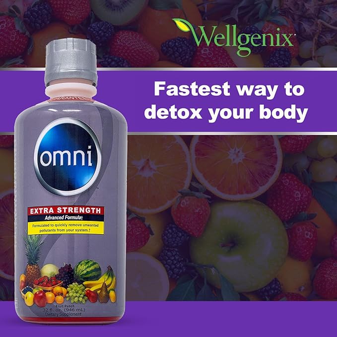 Wellgenix Omni Cleansing Drink, Extra Strength Body Detox, Herbal Cleanse Detox Liquid. Flush Your System, Fruit Punch Flavor, 32 Fl Oz, Premium Detox Support (2 Pack)