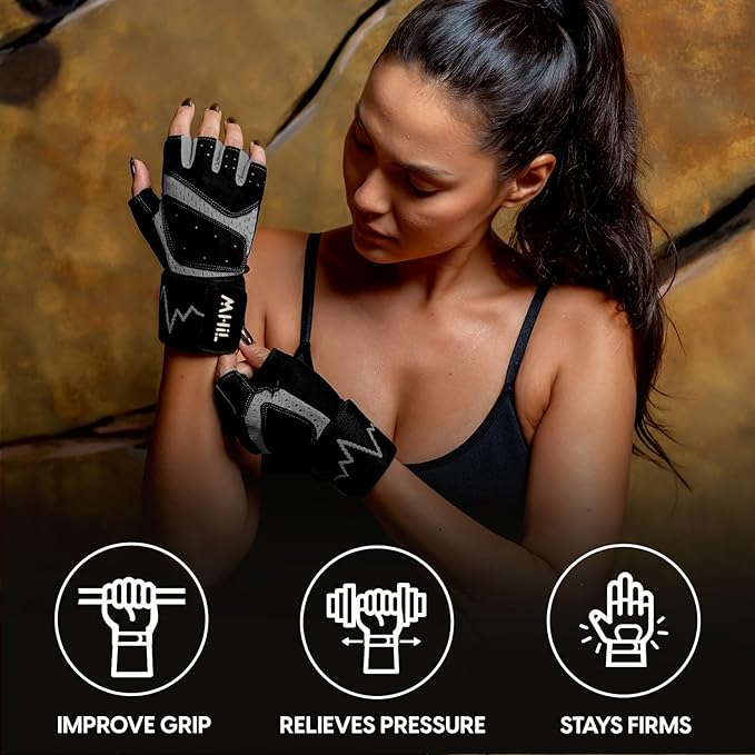 MhIL Workout Gloves for Women โ Comfortable Gym Gloves for Women with Hand Protection and Enhanced Grip โ Weight Lifting Glove for Womens with Wrist Wraps Support for Safety, Hygiene and Style