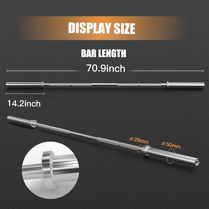 Olympic Barbell Weight Bar for Weightlifting 7ft/6ft/5ft for 500lbs/400lbs/330lbs Weight