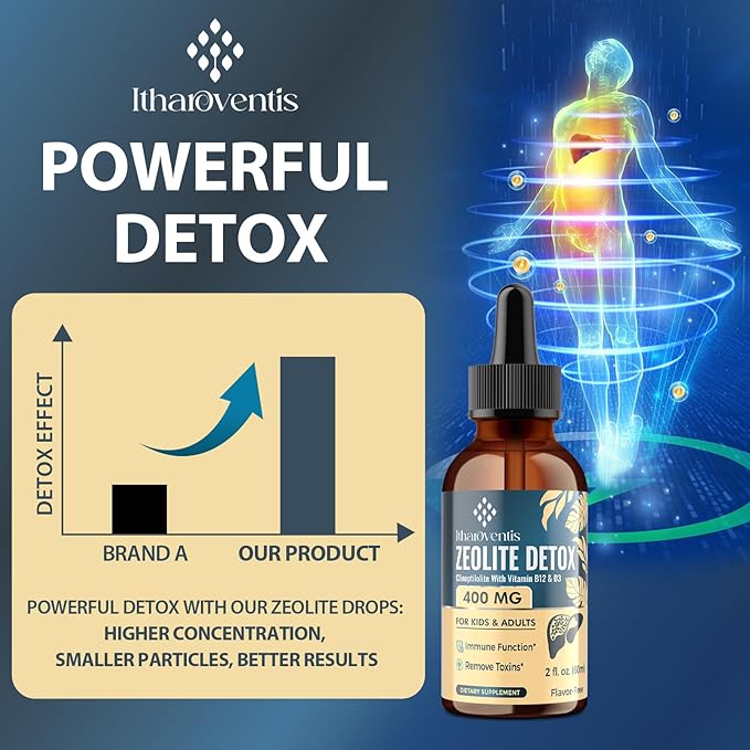 Zeolite Detox for Kids and Adults, Premium Zeolite Clinoptilolite Liquid with Methyl Vitamin B12 & D3, Gentle Heavy Metal Detox for Kids, Energy, and Focus, Monk Fruit Flavor, 4 Fl Oz