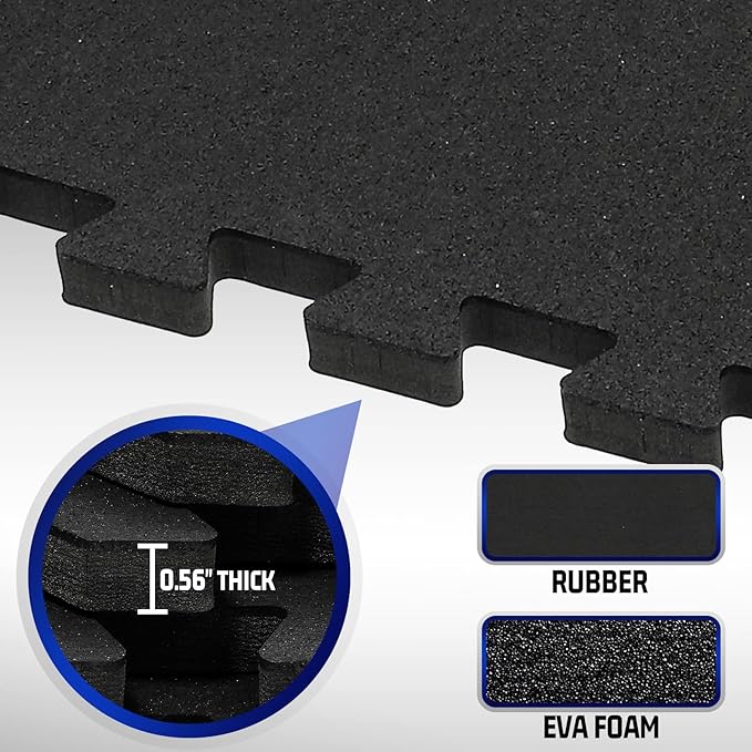 SUPERJARE 0.56 Inch Thick Exercise Equipment Mats 6 Tiles 24 in 24 in