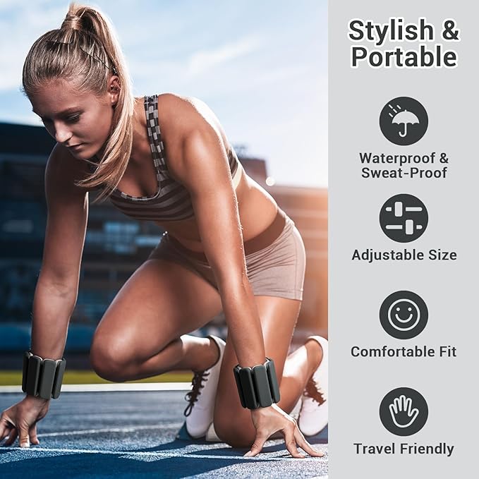Sportneer Wrist Weights - 1 Pair (1 lb Each) | Adjustable Wearable Weights Silicone Wrist Bangles for Women | Yoga, Dance, Barre, Pilates, Zumba, Swimming, Cardio, Aerobics, Gym