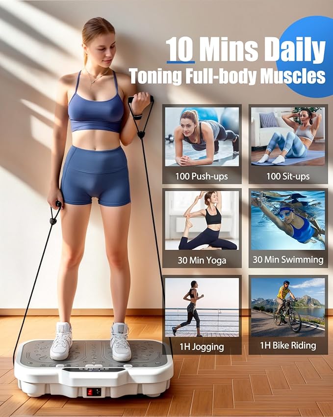 Vibration Plate Exercise Machine, 8000 Vibrations/min Adjustable Fitness Platform, Whole Body Workout Extra Large Size Platform with 400 Lbs Capacity, Bluetooth for Weight Loss, Women & Men