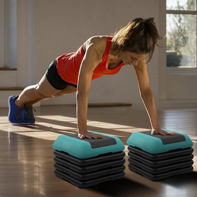 Step Aerobic Platform, Exercise Step with 5 levels Adjustable Height, 4 Stackable Risers, Fitness Training Workout Stepper for Home Gym, Cardio Strength, Multiple Options