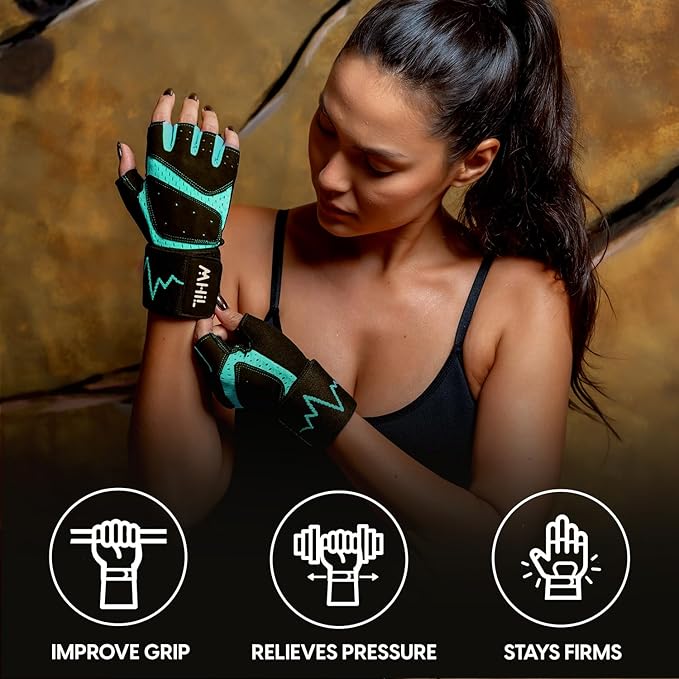 MhIL Workout Gloves for Women โ Comfortable Gym Gloves for Women with Hand Protection and Enhanced Grip โ Weight Lifting Glove for Womens with Wrist Wraps Support for Safety, Hygiene and Style