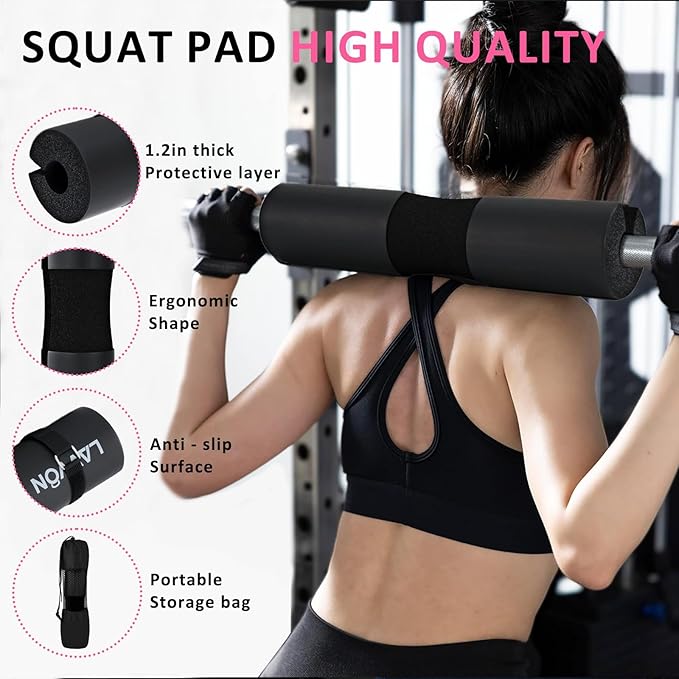 Barbell Pad Set for Hip Thrust 10Pcs- Squat Pad for Barbell Lunges & Bar Padding - Bench Press Standard Weight Bar Pad - with Ankle Straps, Wrist Straps for Weightlifting, 3 Lifting Strap