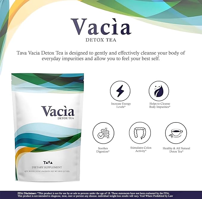 TAVA Vacia Detox Tea Supplement, Boosts Energy, Supports Joint Mobility and Immune System, Contains 30 Packets (3.5g per pack)