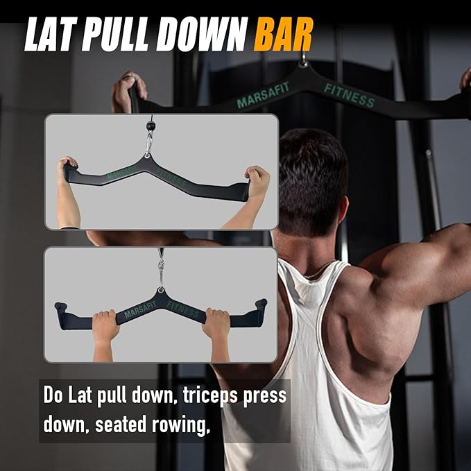 Home Gym Fitness Rowing T-bar V-bar Pulley Cable Machine Attachments, Bicep Curl Tricep Lat pulldown Bar Back Strength Training Handle Grips Lat Pull Down Bar Press Down Exercises