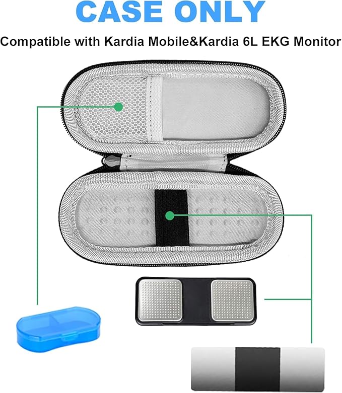 Glamgen Kardiamobile Ekg Monitor Case, Case for Kardiamobile EKG Heart Monitor, Hard Travel Box for Alivecor Kardia Mobile 6L, Pill Box and Carabiner Clip Included