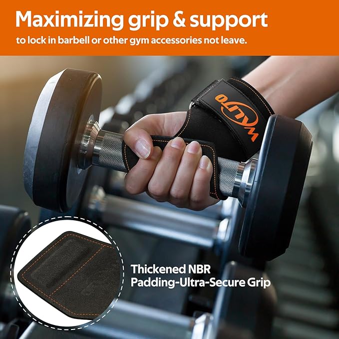 WALITO Weight Lifting Wrist Straps (Pair),Double Layer Leather Grips for Deadlift,Powerlifting and Gym Workouts, Adjustable Neoprene Padded Wrist Wraps - Men/Women, Heavy Duty Support