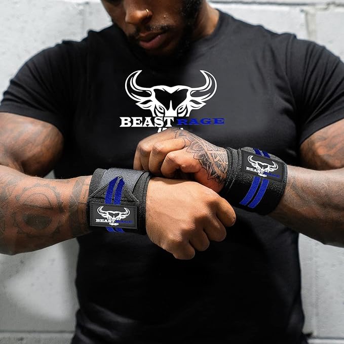 BEAST RAGE Wrist Wraps for Weightlifting - Adjustable Lifting Straps With Thumb Loop for Enhanced Gym Support, Powerlifting, Bodybuilding and Workout
