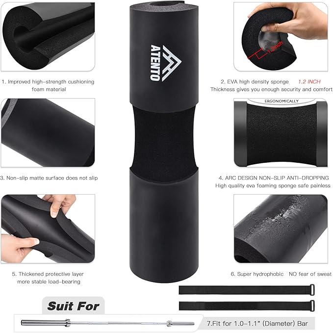 ATENTO 10Pcs Barbell Pad Set with Weight Lifting 3 levels 2 Gym 2 Lifting
