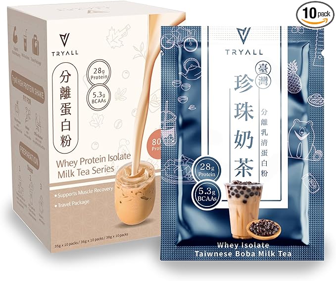 TRYALL Recharge Post Workout Supplement Daily Muscle Builder & Recovery Supplement (Taiwan Bubble Milk Tea, 10 Packs)