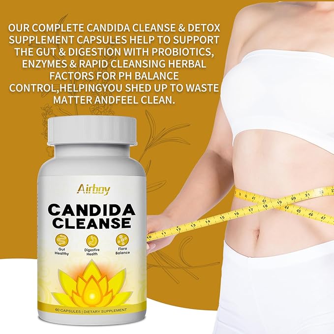 Airboy Candida Cleanse,Gut Colon Cleanse Detox for Women & Men,Candida Support with Oregano Leaf, Caprylic Acid,Wormwood, Black Walnut-60 Counts
