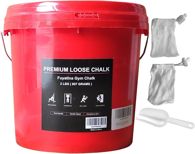 Fuyatina 2LBS Bucket Loose Gym Chalk, Professional Climbing Chalk, Includes 2LBS Premium Chalk Powder 2 Chalk Bags, Multi-Purpose for Rock Climbing Chalk, Gym Chalk, Weight Lifting Chalk and Workouts