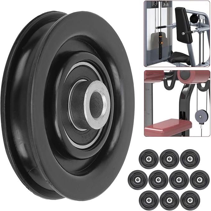 Dilwe 10pcs Nylon Iron Fitness Bearing Pulley,Cable Pulley Wheel,Home Gym Attachments Exercise Strength Training Accessory (90mm)