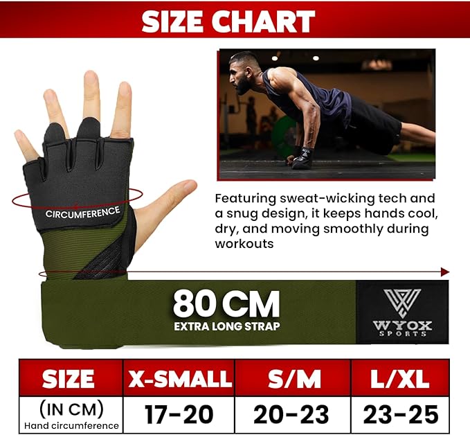 WYOX Gel Boxing Hand Wraps Inner Gloves for Men & Women, 80cm Quick Wrist Straps, Padded Knuckle Protection for Muay Thai Kickboxing, Hand Wraps for Boxing & Martial Arts