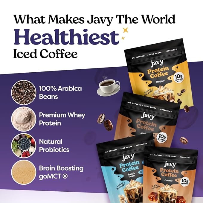 Javy French Vanilla Protein Coffee - Premium Whey Protein & Instant Iced Coffee - 100% Arabica Coffee - Zero Artificial Flavors & Sweeteners, 20 Servings