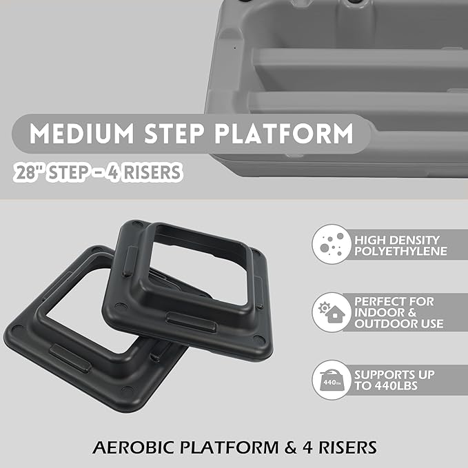 Step Aerobic Platform, Exercise Step with 5 levels Adjustable Height, 4 Stackable Risers, Fitness Training Workout Stepper for Home Gym, Cardio Strength, Multiple Options