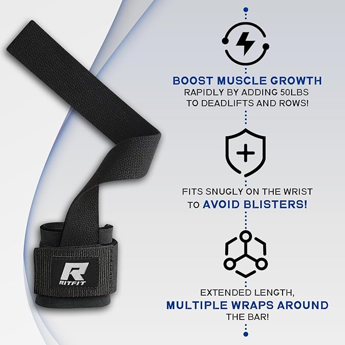 RitFit Lifting Wraps, Wrist Straps for Weightlifting, Wrist Support for Working Out, Bodybuilding, MMA, Powerlifting, Strength Training, Men & Women