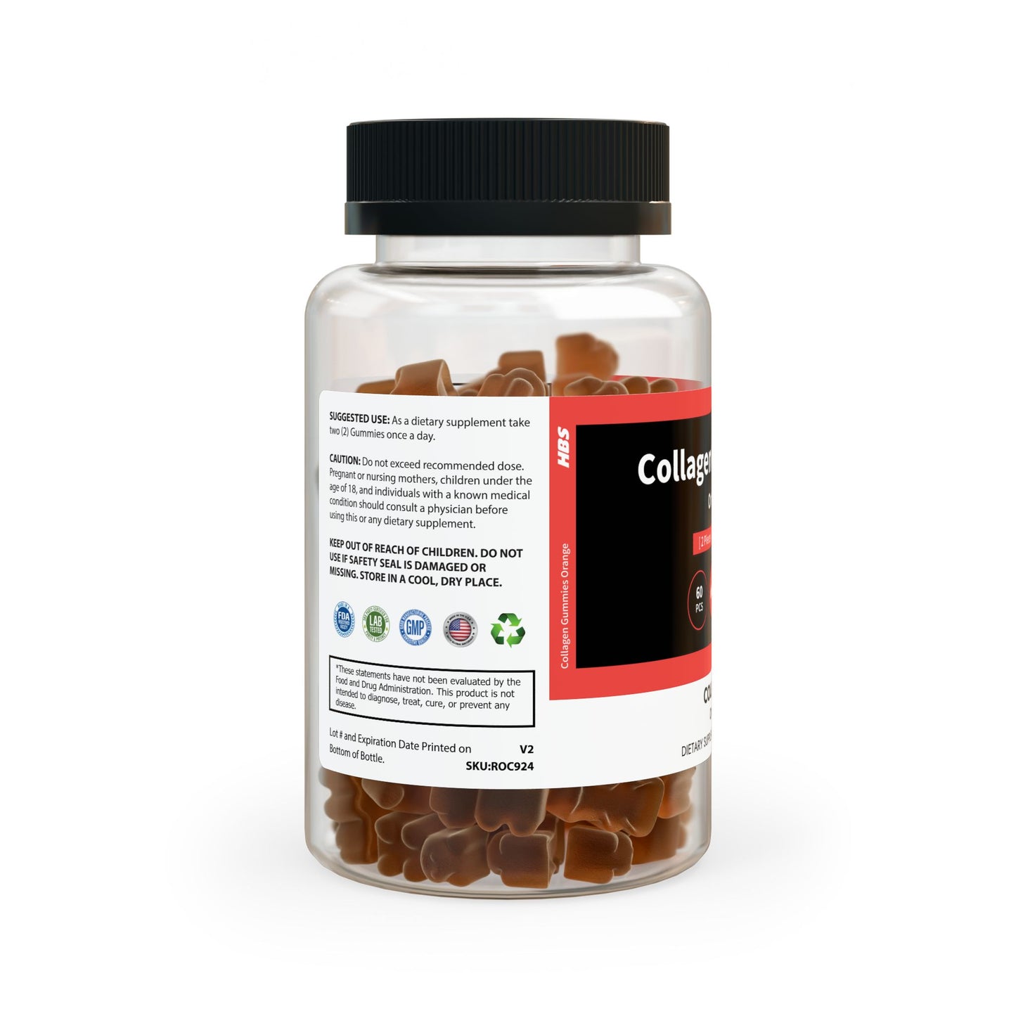 HBS, Collagen Gummies, Orange (60 Gummies)