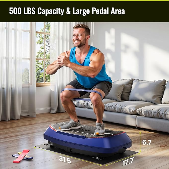 FLYBIRD 4D Vibration Plate 500 LBS Capacity, Oscillation, Linear, Pulsation Vibration Plate Exercise Machine, Triple Motors Vibration Plate for Bone Density Building & Lymphatic Drainage