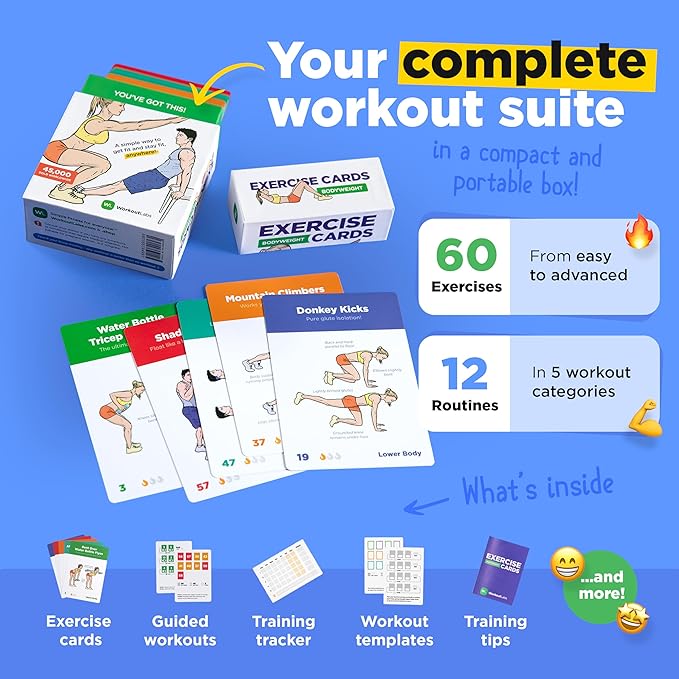Exercise Cards: Bodyweight – Premium Home & Gym 60 Exercises 12 No