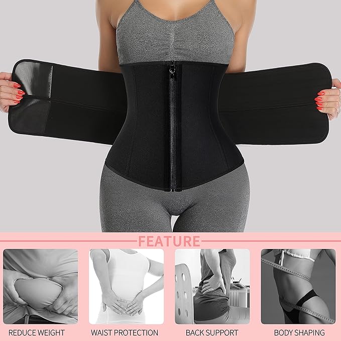 KIWI RATA Neoprene Sauna Waist Trainer Corset Sweat Belt for Women Compression Cincher Band Workout Fitness Back Support