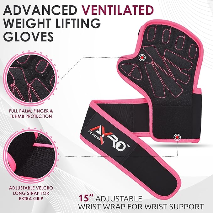 AYRO Ventilated Weightlifting Workout Gloves for Men & Women, Gym Gloves with Built-in Wrist Wraps for Men & Women-Best for Weightlifting, Gym Fitness, Hand Support & Cross Training