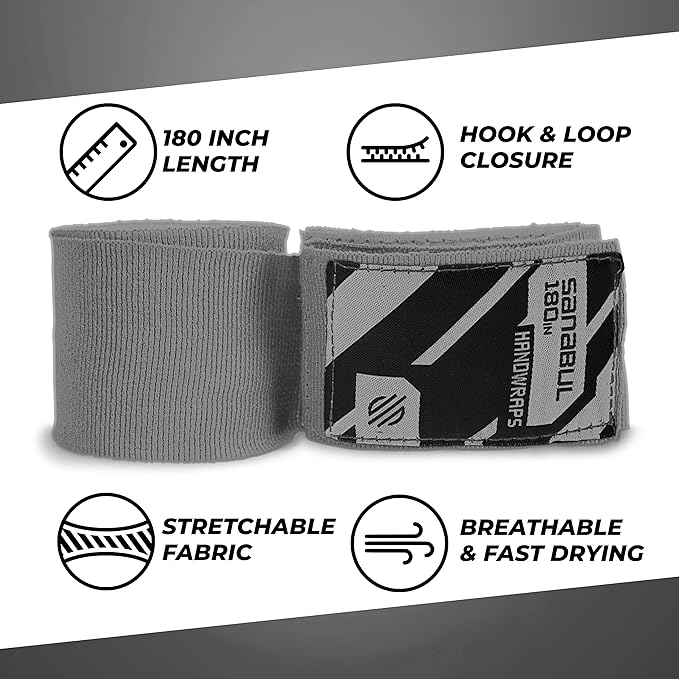 Sanabul Elastic 180 inch Boxing Hand Wraps for Boxing Gloves Muay Thai Kickboxing MMA Wraps for Men & Women