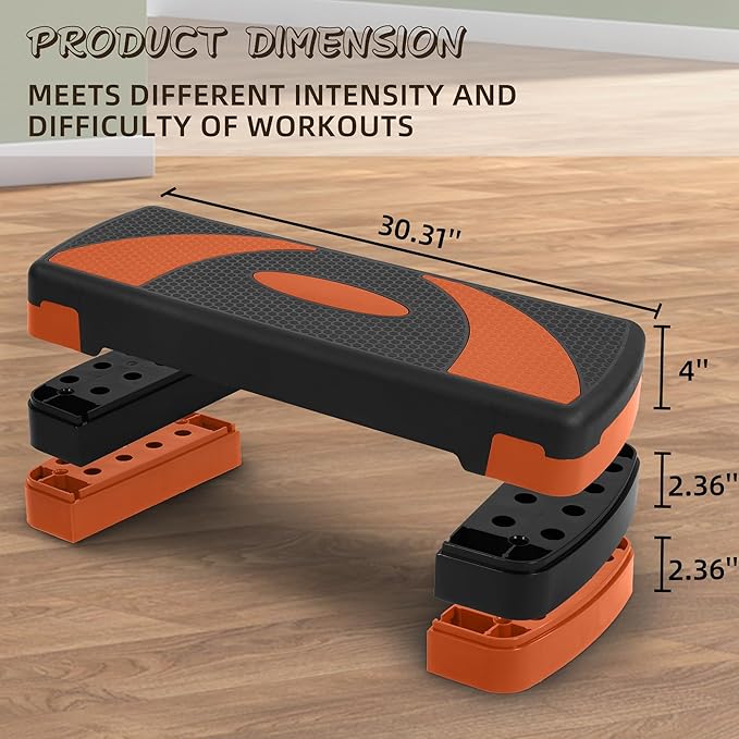 Step Aerobic Platform, Exercise Step with 5 levels Adjustable Height, 4 Stackable Risers, Fitness Training Workout Stepper for Home Gym, Cardio Strength, Multiple Options