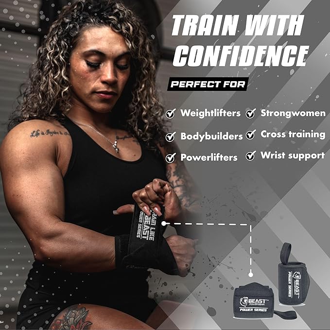Wrist Wraps for Weightlifting 18” Premium Quality Wrist Support for Bodybuilding Heavy Duty Thumb Loop Powerlifting, Strength Training for Men and Women