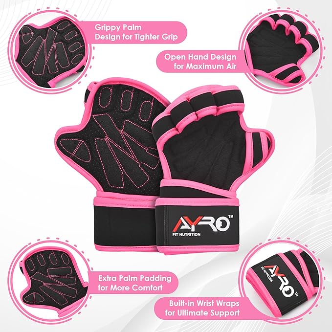 AYRO Ventilated Weightlifting Workout Gloves for Men & Women, Gym Gloves with Built-in Wrist Wraps for Men & Women-Best for Weightlifting, Gym Fitness, Hand Support & Cross Training
