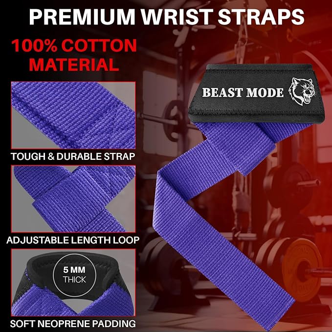TECEUM Wrist Lifting Straps with Neoprene Padding Support β Heavy Duty Wrist Workout Straps For Men and Women β Ideal for Powerlifting, Strength Training, Bodybuilding