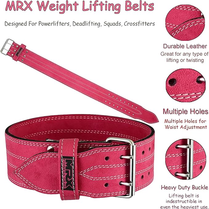 MRX Powerlifting Leather Belt 4" Wide 10mm Thickness 2 Prong