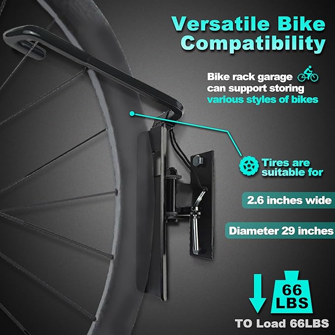 Swivel Bike Rack Garage Wall Mount, Bike Hangers for Garage, Wall Mount Bikes Racks, Space Saving Wall Bike Racks, Vertical Bike Rack Holds up to 66lbs, 90° Swivel Design, 2 Pack