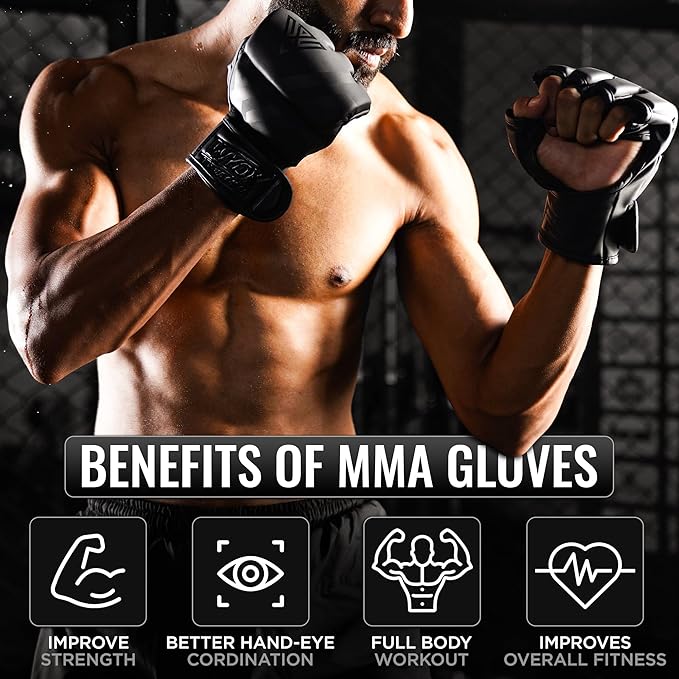 WYOX MMA Gloves for Men & Women β Grappling & Sparring Boxing Gloves with Open Palm Design, Padded Fingerless Training Gloves for Kickboxing, Muay Thai, Youth & Heavy Bag Workouts