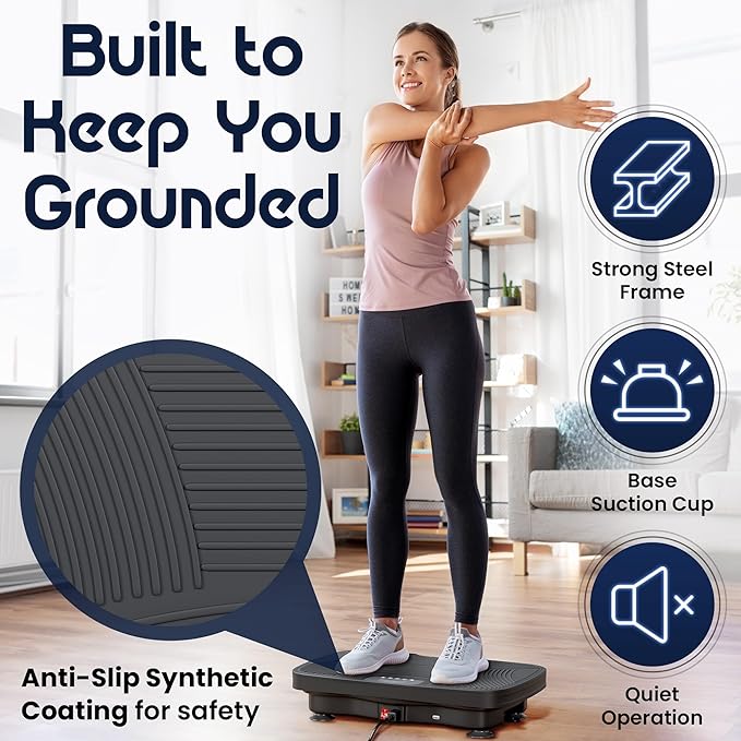 DareToThrive Portable Vibration Plate Exercise Machine - Full Body Vibration Plate Lymphatic Drainage with Resistant Cables - Shake Plate Platform, 240kg Cap Standing Vibration Plates for Weight Loss