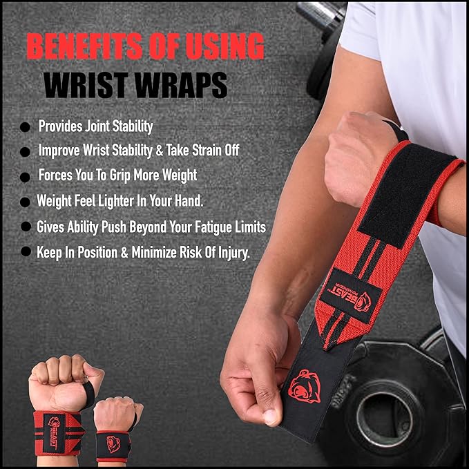 Wrist Wraps for Weightlifting 18” Premium Quality Wrist Support for Bodybuilding Heavy Duty Thumb Loop Powerlifting, Strength Training for Men and Women