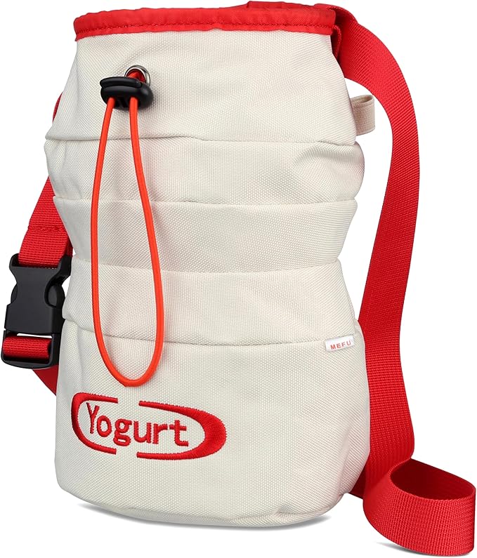 Yogurt Chalk Bag for Rock Climbing, Bouldering, and Weightlifting - Asian-Inspired Design - Premium Chalk Bucket with Quick-Clip Belt, Zipper Pocket, Brush Holder - Great Gift for Climbers