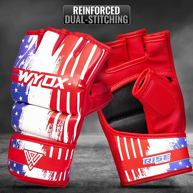 WYOX MMA Gloves for Men & Women β Grappling & Sparring Boxing Gloves with Open Palm Design, Padded Fingerless Training Gloves for Kickboxing, Muay Thai, Youth & Heavy Bag Workouts