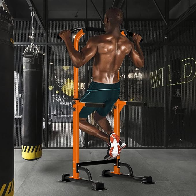 DlandHome Power Tower Pull Up Dip Station Multi-Function Fitness Equipment for Strength Training Adjustable Height Dip Stand for Home Gym