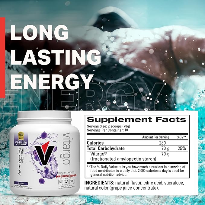 Vitargo Carbohydrate Powder | Feed Muscle Glycogen 2X Faster | 1 LB Grape Pre Workout & Post Workout | Carb Supplement for Recovery, Endurance, Gain Muscle Mass