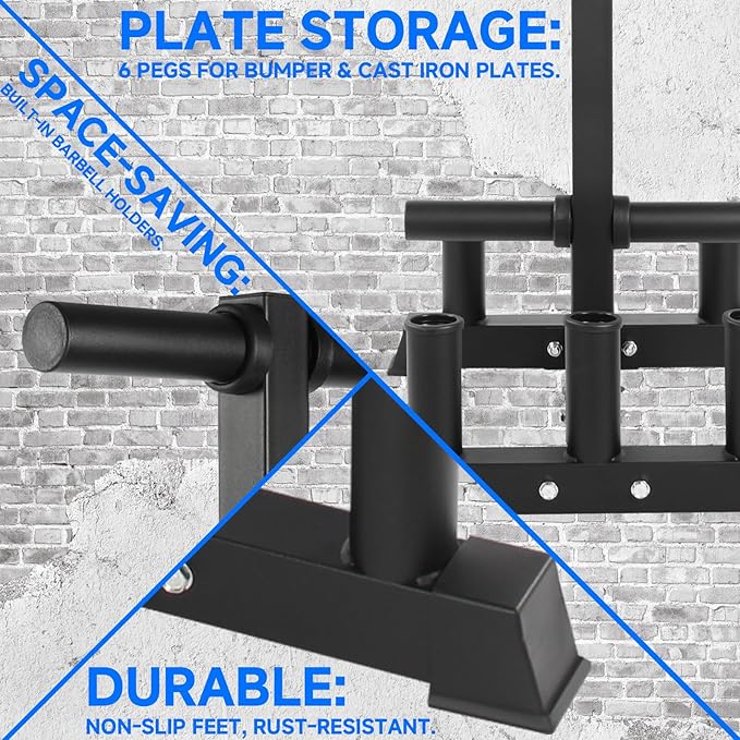Olympic Weight Plate Rack Plate Trees for Bumper Plate Storage, 2 Inch Weight Plate Tree and Vertical Barbell Holder for Home Gym, 4-Pegs 6-Pegs Olympic Weight Tree, Capable of Holding Up to 880LB