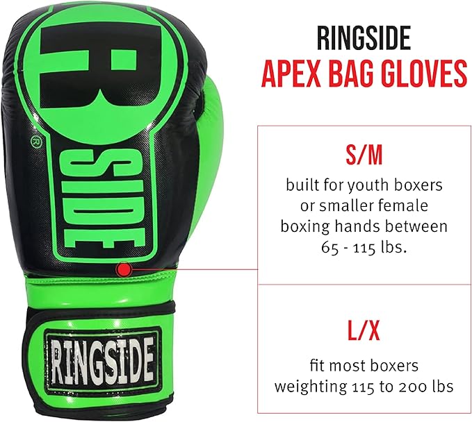 Ringside Apex Bag Gloves, IMF-Tech Boxing Gloves with Secure Wrist Support, Synthetic Boxing Gloves for Men and Women