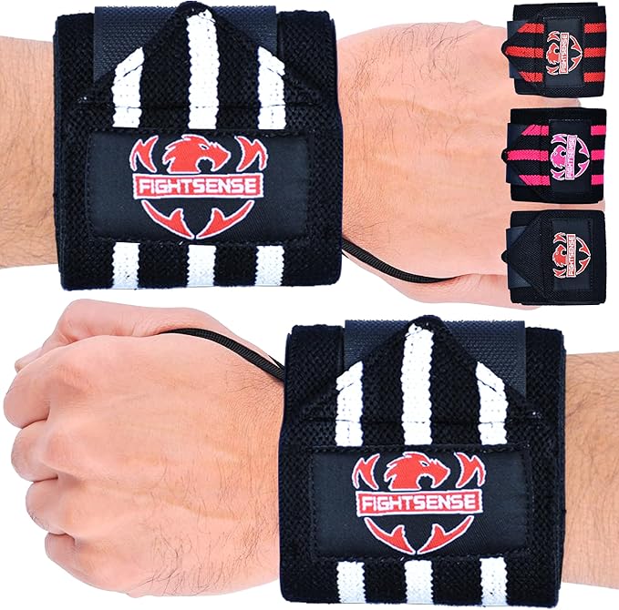 FIGHTSENSE Wrist Wraps for Weightlifting, 18” Premium Quality Wrist Straps with Heavy Duty Thumb Loop-Gym Wrist Wraps for Weight Lifting,Powerlifting,Strength Training,Bodybuilding,Wrist Brace