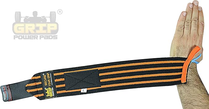 Grip Power Pads Wrist Wraps 2 Wraps for Weight Lifting Wrist Support Cotton Wraps Gym Bandage Straps for Men & Women Premium Quality & PRO Rubber