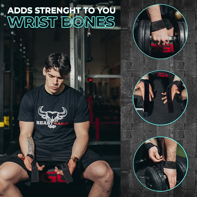 BEAST RAGE Lifting Straps for Weightlifting, Weight Lifting Straps Gym Power Workouts Lifting Wrist Straps Padded Cotton Men Women Support Lifters Deadlift Straps Hard Pull Exercise Straps