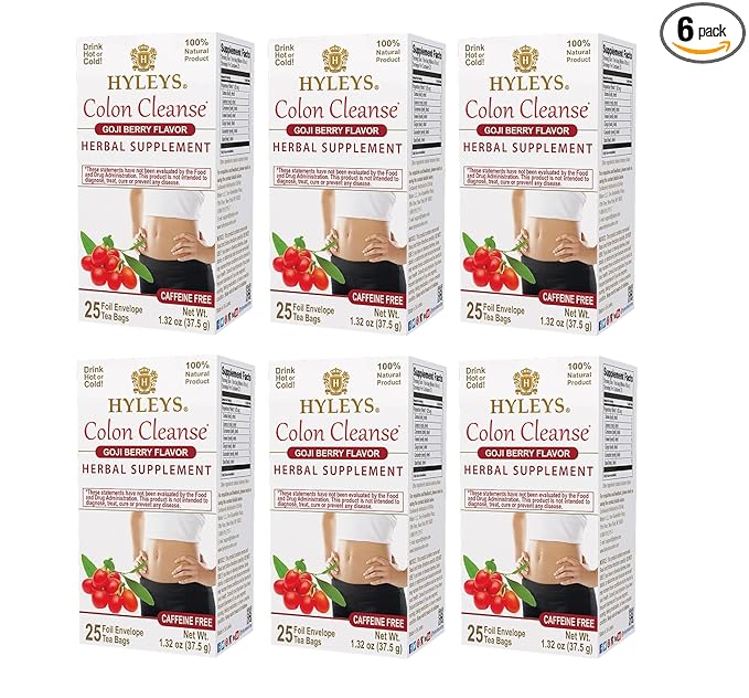 Hyleys Colon Cleanse Tea Goji Berry Flavor (6 Pack - 150 Tea Bags Total)